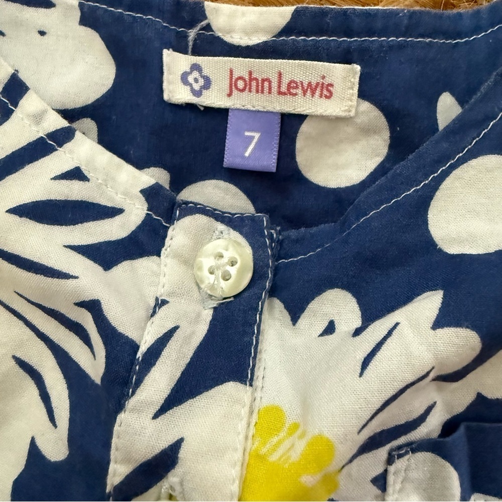 John Lewis Girls size 7 Blue & White Floral Sleeveless Cotton Dress - Picture 2 of 5